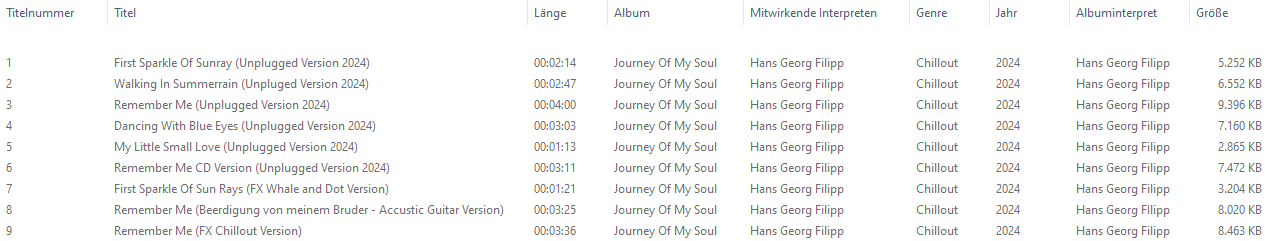 Journey Of My Soul (unplugged 2024) CD-Track-List